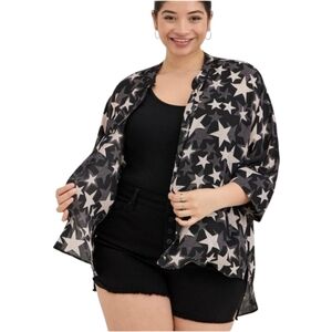 Torrid Chiffon Button Up Stars Black Top
